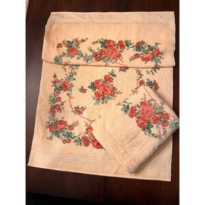 R.A. Briggs Orange Floral French Bouquet Towel Set | Vintage NWT | 100% Cotton